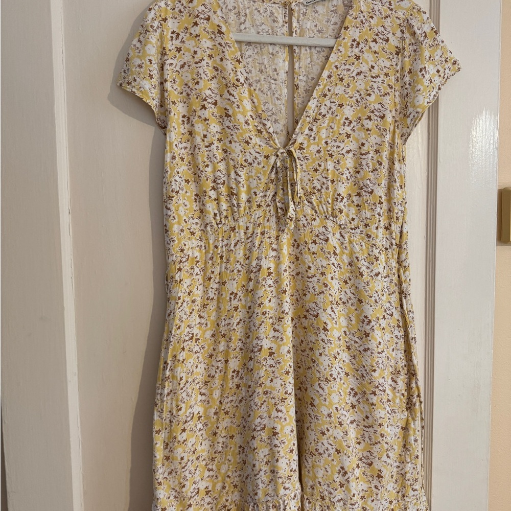 Abercrombie yellow floral tie front mini dress